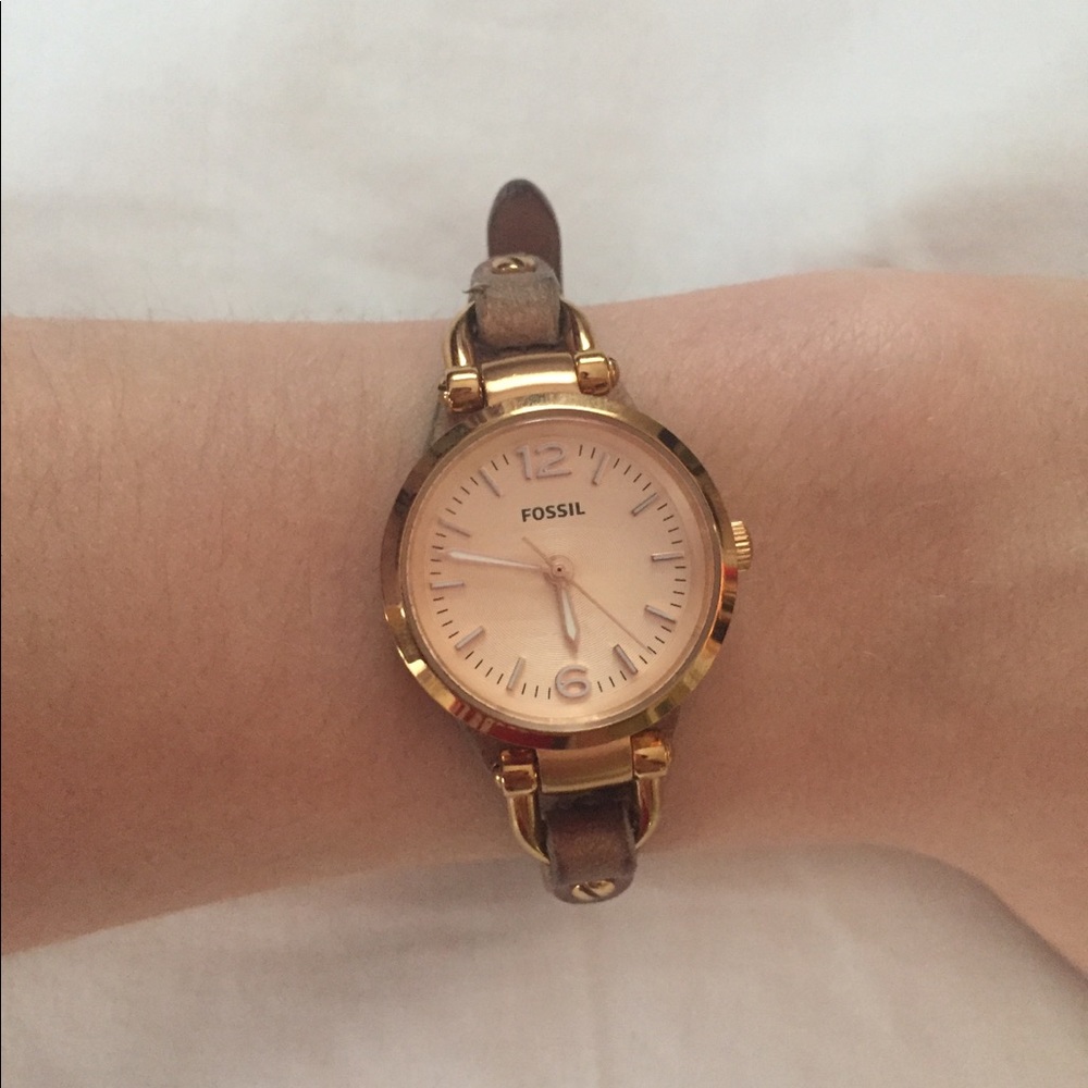 Fossil Leather Rose Gold Delicate Watch